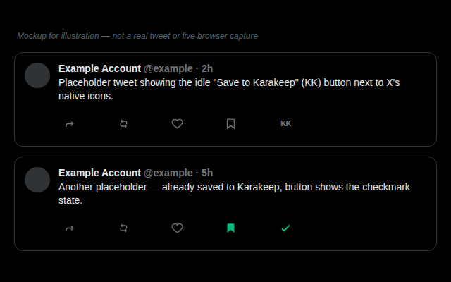 Mockup of the Karakeep save button in X's tweet action bar
